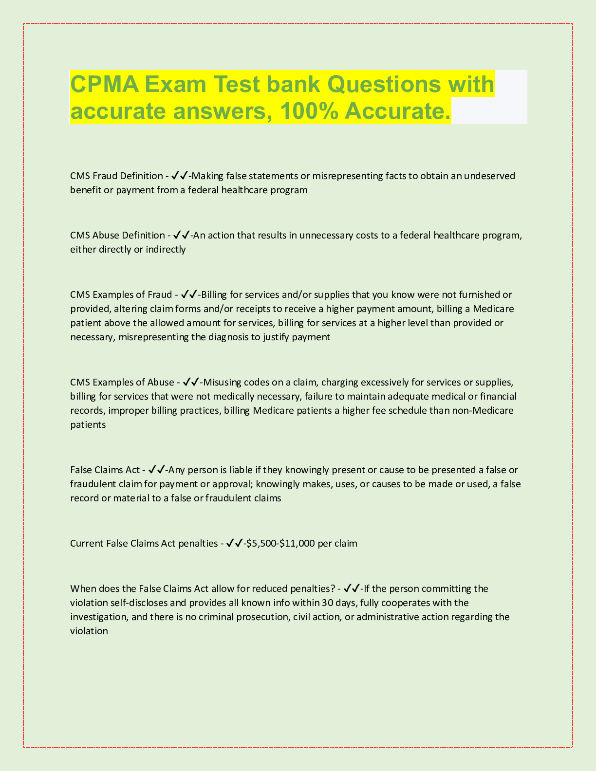 Preview image for CPMA Exam Test bank Questions with  accurate answers, 100% Accurate.